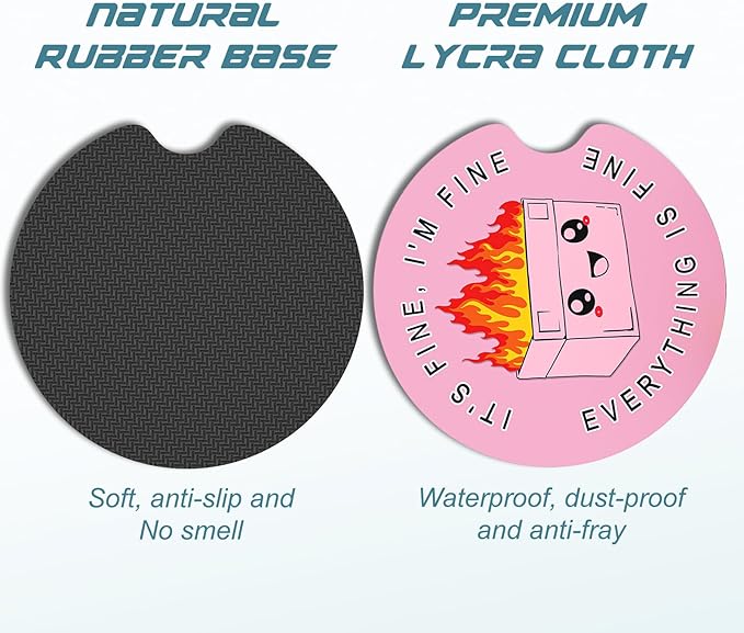 Car Cup Holder Coasters, 2 Pack Universal Auto Anti Slip Insert Coaster with A Finger Notch, Cute Car Assecories for Women Men, Cup Mat for Most Interior, Pink Cute Dumpster