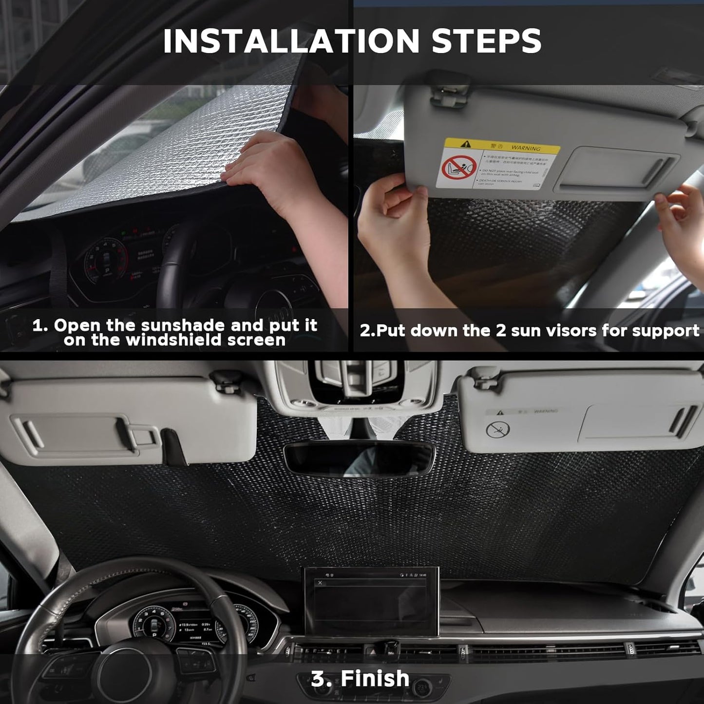 Windshield Sun Shade for Audi A4 2017-2024 - 5-Layer Bubble Foldable Front Window Shade Sun Visor Accessories - Blocks Heat & UV Rays