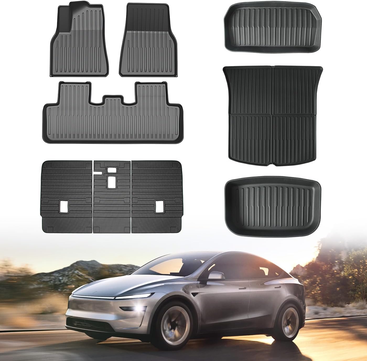 Floor Mat for New Model Y Juniper 2025 2026 9PCS Floor Mats with Second Row Seat Back Mats for Tesla Model Y All Weather TPE Model Y Floor Mats Accessories-(Only for Model Y Juniper)