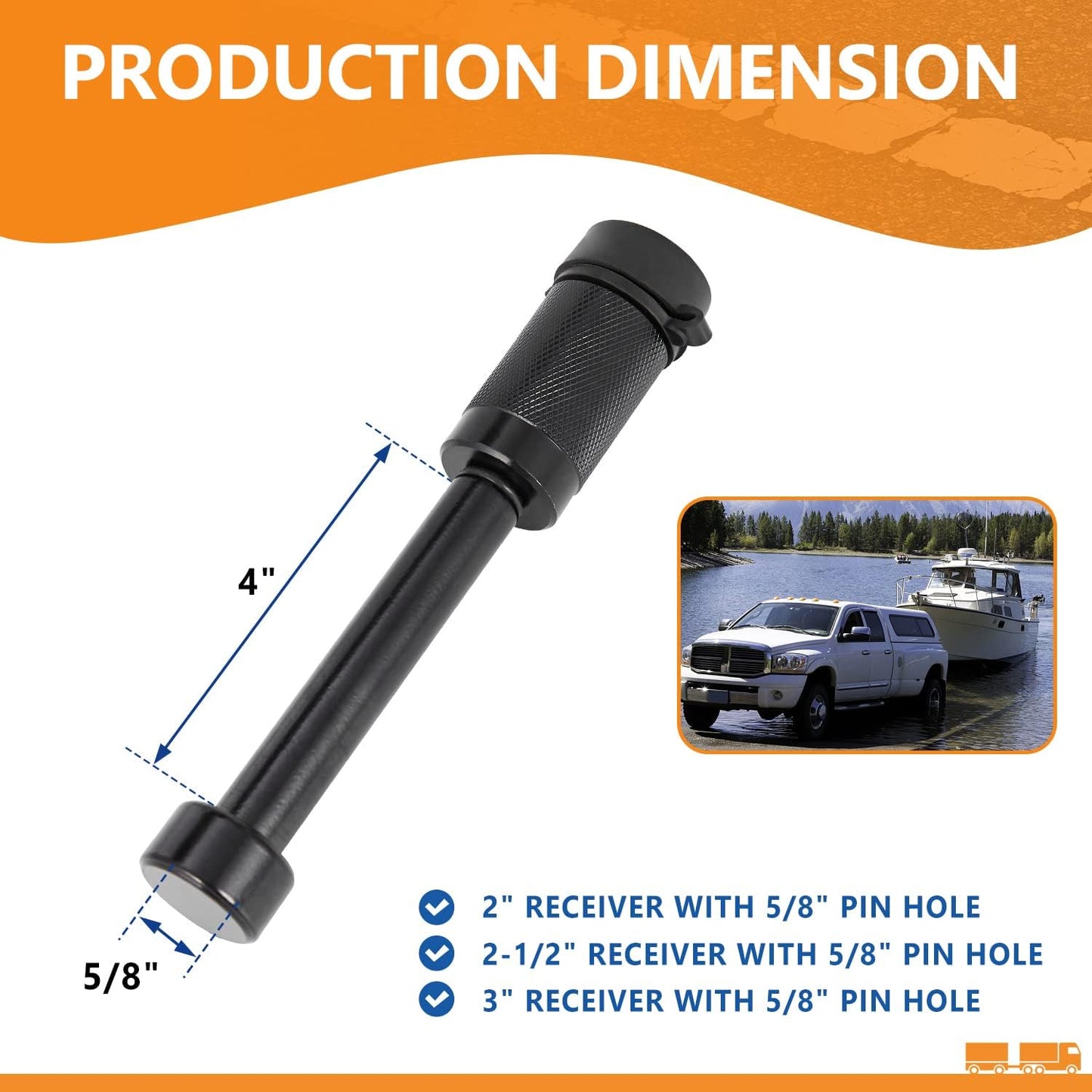 Trailer Hitch Locks, Hitch Lock with 5/8'' Dia 4” Long Pin Fits Class III IV V 2" 2-1/2", 3" & 3-1/2" Hitches, Locking Hitch Pin with Anti-Rattle O-Rings for Trailer Truck Boat (2 Pack)
