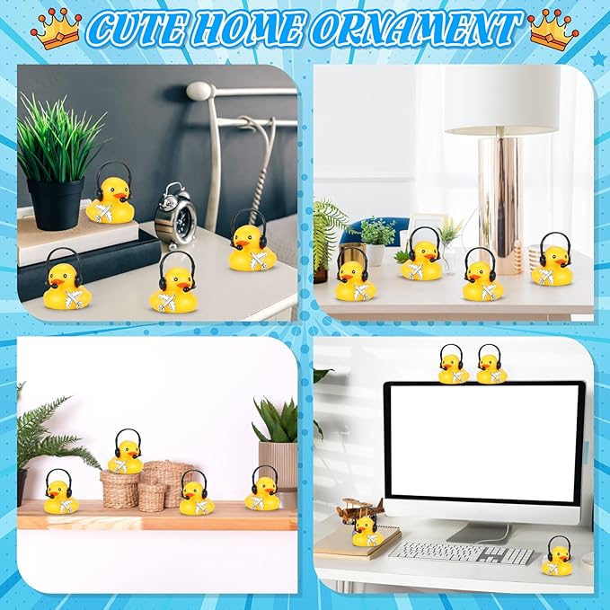 BOZILY Rubber Duck with Headphones & Airplane, DIY Yellow Rubber Duck Car Dashboard Decorations, Stress Relief Decoration for Car, Home, Office