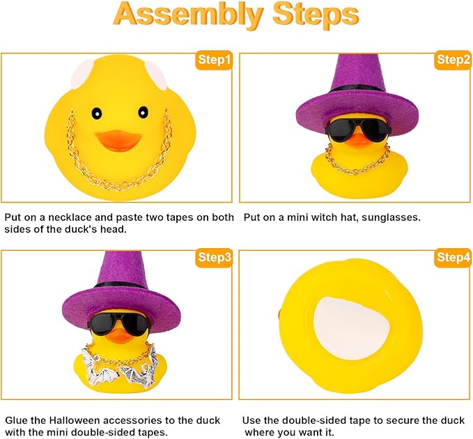 Halloween Car Rubber Duck, Duck Car Dashboard Decorations with Mini Witch Hat Sunglasses Necklace Halloween Accessories for Halloween Themed Gifts(W18)