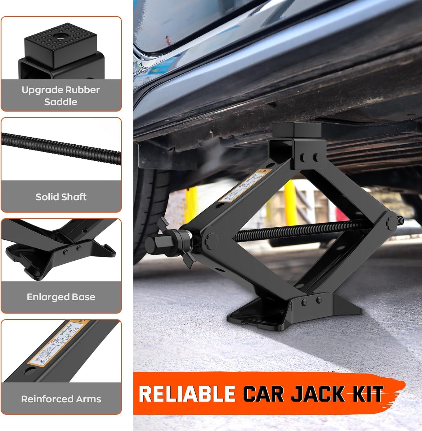 Universal Car Jack Kit Scissor Jack for Car 3 Ton 6614 LBS Spare Tire Changing Kit,Portable Tire Jack Repair Kit with Lug Wrench,Car Lifting Jack for Auto/SUV/MPV