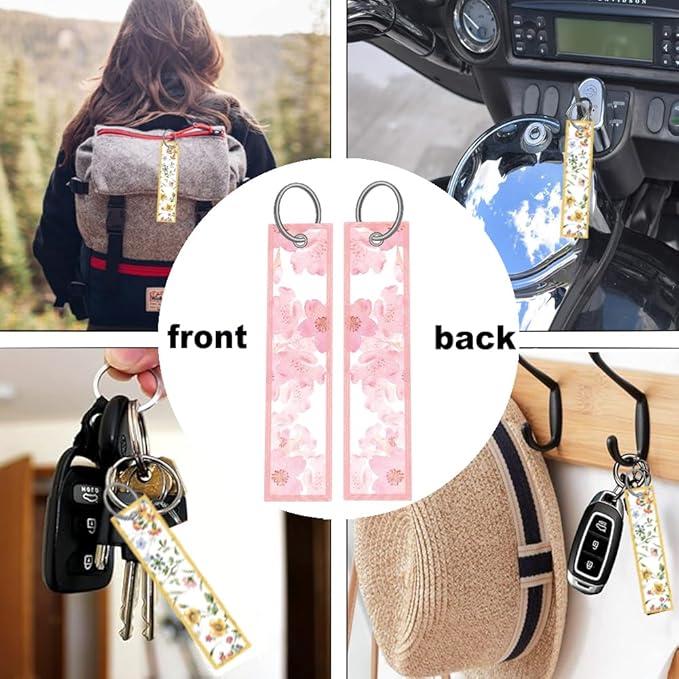 2pcs Pink Cherry Blossom Floral License Plate Frame for Women,Pink Sakura car Decorative tag Frames Girly,Japanese Cherry Blossom Flower License Plate Cover Holder for Vehicle with car Keychain tag
