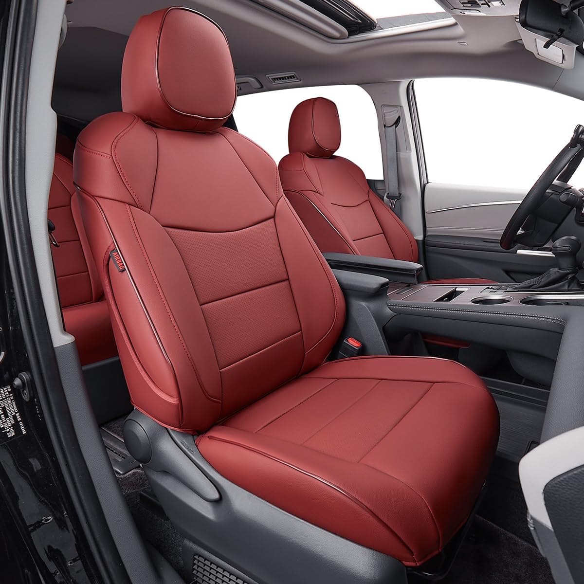 EKR Sienna Seat Covers for 2011-2020 Toyota Sienna LE,XLE, SE,XLE Premium 2nd Row 4/2/4 Split,8 Seats,Waterproof Car Seat Cover Full Set,Car Seat Protectors- Three Row,Leather (Burgundy)