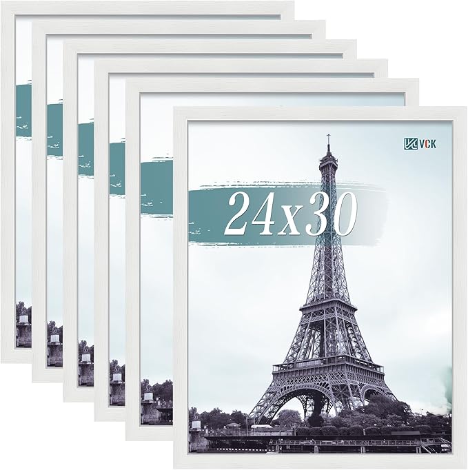 VCK 24x30 Poster Frames white Set of 6, Wide Border Wood Picture Frame, Multi-Directional Display Family Photos, Office Prints, Studio/Gallery Art, Woodgrain Series, Wall Hanging