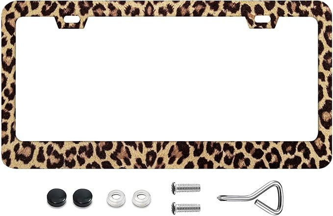 Leopard Print African Style Camouflage Decor License Plate Frames Rust-Proof Stainless Steel Screws Fasteners Included Personalized Cover for Women and Men 12.3x6.3 Inch License Plate Holder -DATANSEN
