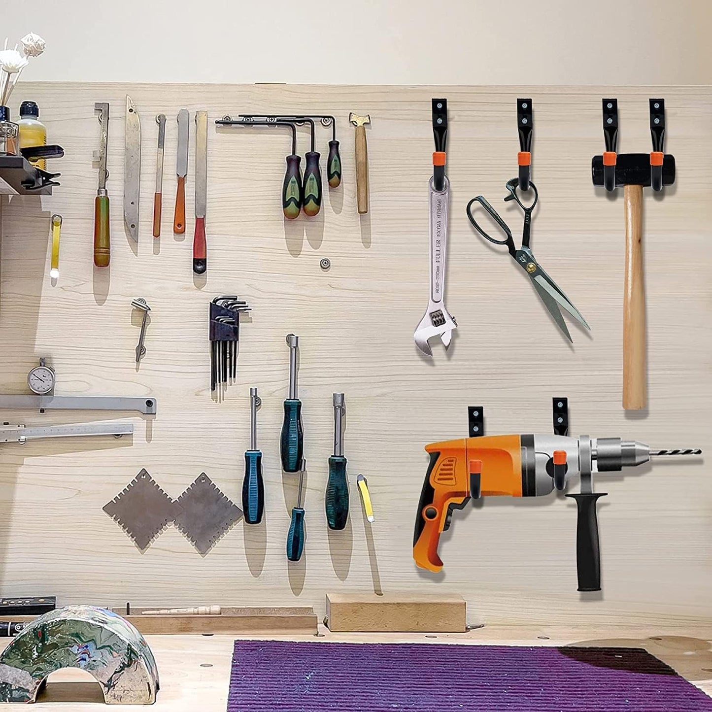 6-Pack Garage Hooks for Hanging Heavy-Duty Garage Storage Organization Hooks, Practical Staircase Wall Hooks and Tool Hooks for Garden Tools, Bicycle Garage Storage Organization Hooks (red)