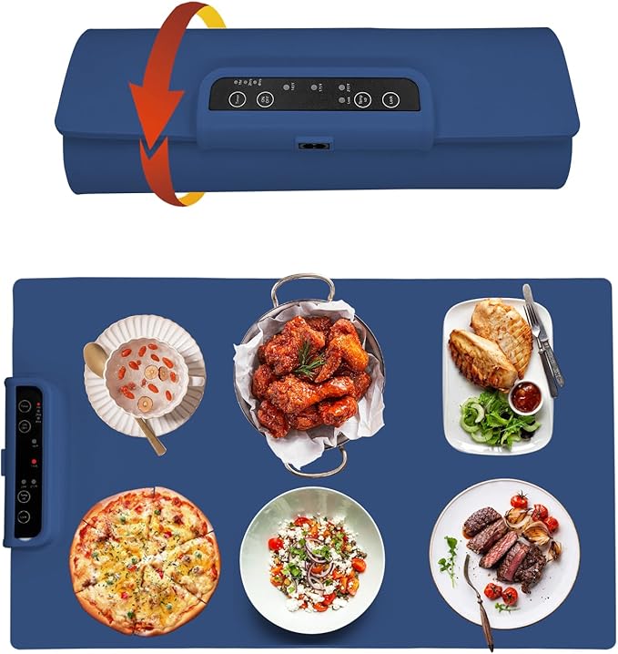 Food Warming Mat,Portable Food Warmer Full Surface Heating,Rapid Heating Electric Warming Tray for Parties|Gatherings,Warming Mat with Auto Shut Off,3 Temperature Controls,Easy to Use