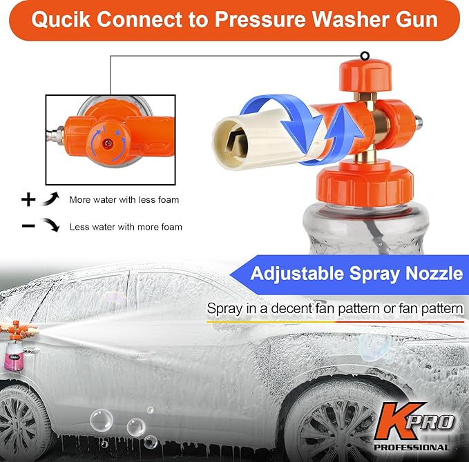 Short Pressure Washer Gun with Swivel 5200 PSI，Power Washer Gun Compatible with Foam Cannon - Car Wash Foam Gun-1/4 Quick Connector, with Nozzle Tips (MRP-003-A-spray Gun+Foam Pot)