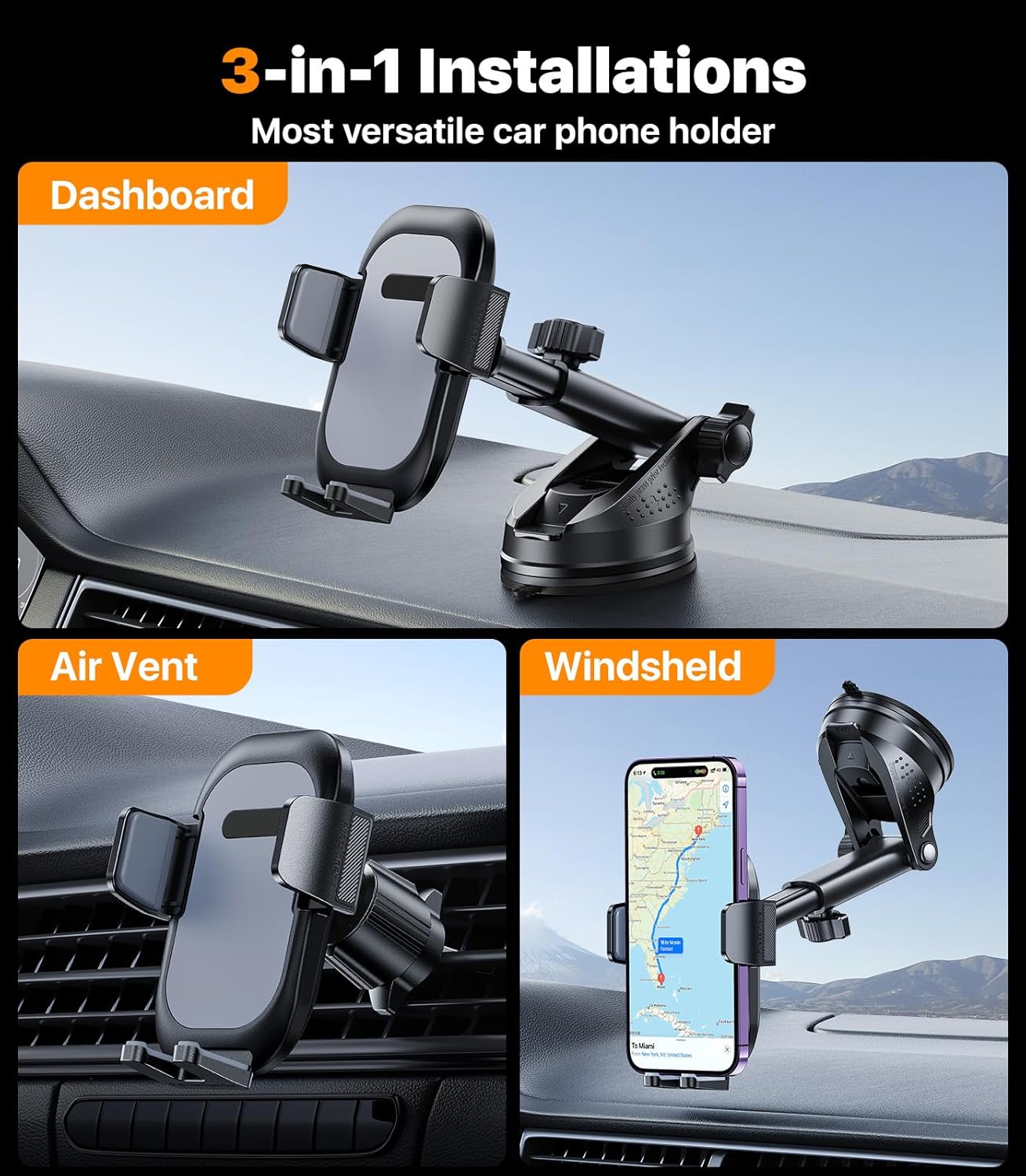 Ultra Stable Phone Holders for Your Car [Powerful & 360 Adjustable Suction Cup] Universal Car Phone Holder Mount Long Arm Flexible Car Mount for Dashboard Windshield Air Vent All Phone Case
