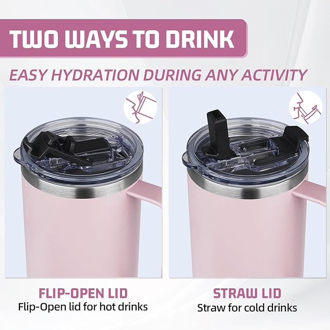 40 oz Tumbler with Handle and Flip Straw, 100% Leakproof Insulated Tumbler with Lid and Straw, Stainless Steel Travel Coffee Mug, Insulated Coffee Thermal Cup for Cold and Hot (Light Purple)