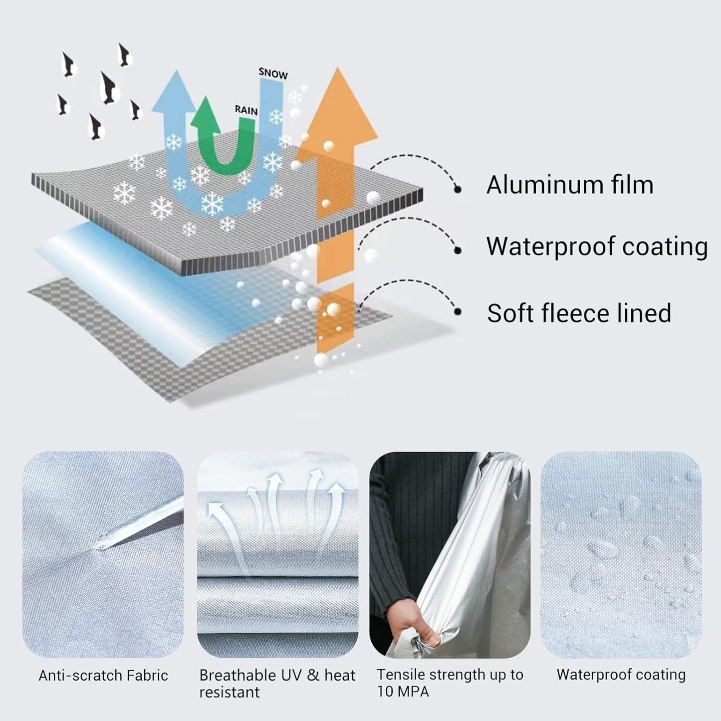 Tecoom Truck Cover Waterproof All Weather, 3 Layers Full Pickup Cover, Fleece Lining Outdoor Cover with Zipper Door/Lock for Snow Rain Protection, Universal Fit Regular/Extended/supercrew Cab