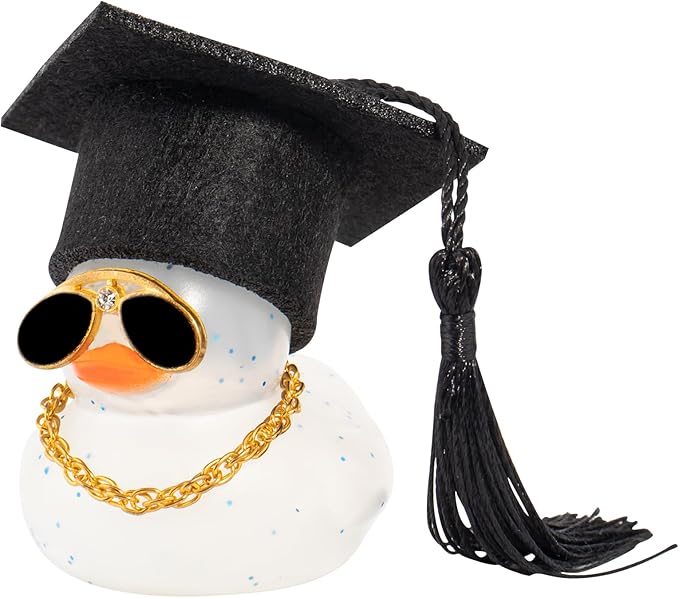 wonuu Car Dashboard Decor Graduation Hat Color Rubber Duck, Car Ducks Ornaments with Mini Graduation Hat Necklace Sunglasses (Transparent)