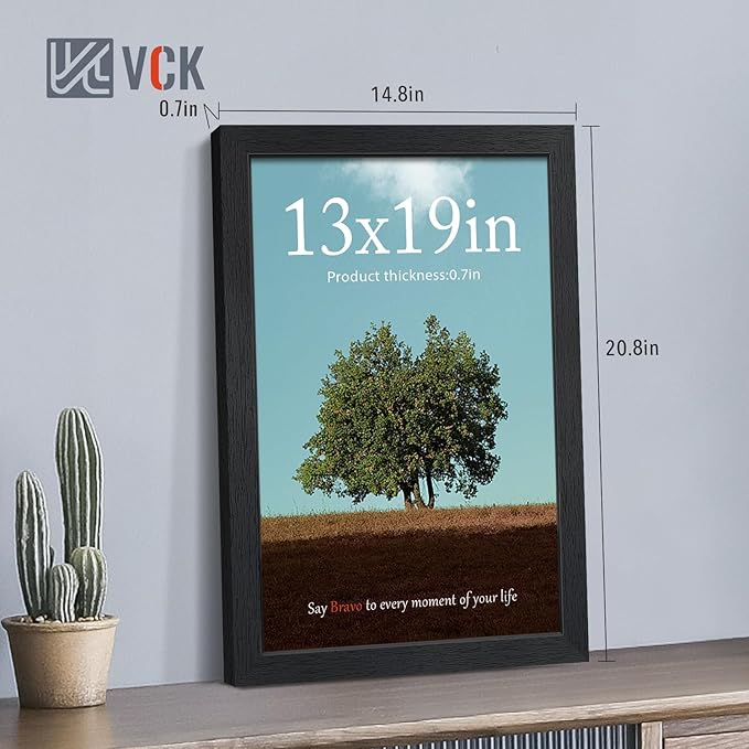 VCK 13x19 Picture Frames Black Set of 6, Wide Border Wood Poster Frame, Multi-Directional Display Family Photos, Office Prints, Studio/Gallery Artwork, Woodgrain Series, Wall Hanging