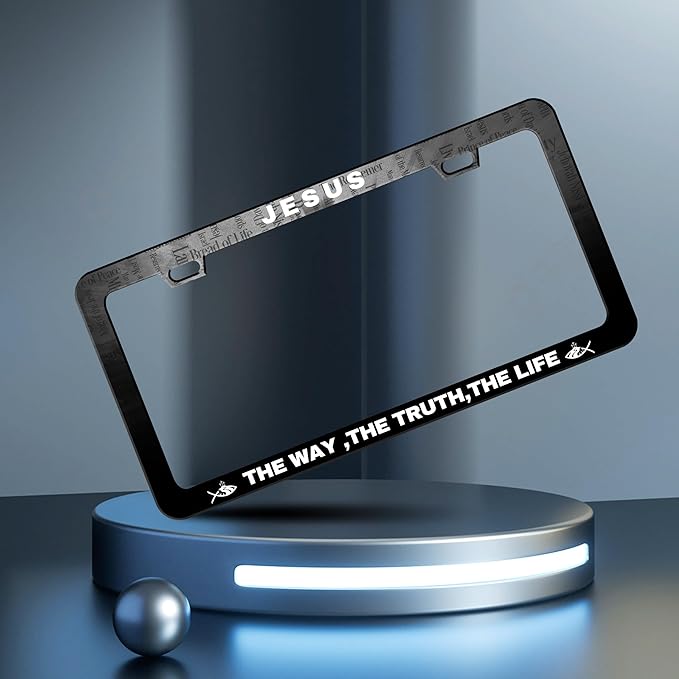2 Pcs Jesus The Way The Truth The Life License Plate Frame Cross License Plate Frames Personalise Stainless Steel Funny Design Compatible with Standard License Plate Holder for USA Canada 6 X 12 Inch