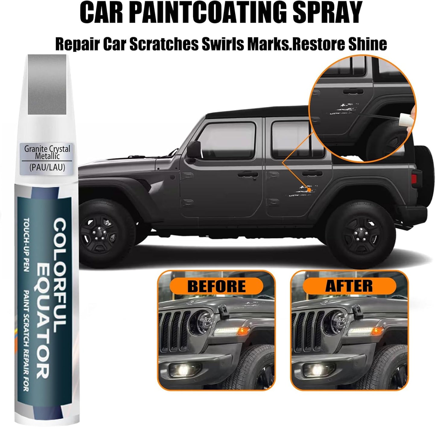 PAU/LAU Granite Crystal Metallic Touch Up Paint for Jeep, Car Paint Pen Scratch Repair Two-In-One Touch Up Paint, Premium Car Scratch Remover for Deep Scratches