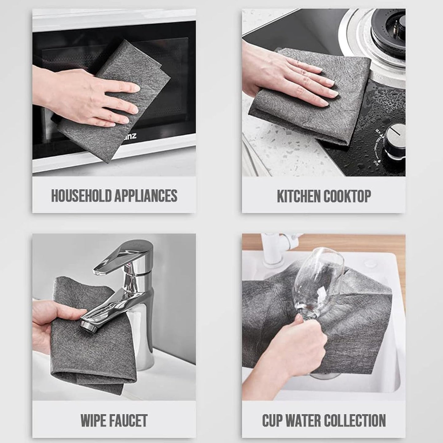 FETNHU Non-Woven - Super Absorbent 11.8" x 11.8" Lint-Free Cleaner, Reusable Thickened Magic Cleaning Cloth, Multipurpose Magic Cloths for Cleaning Glass, Cars, Kitchen, Window, Mirrors (10PCS-Black)