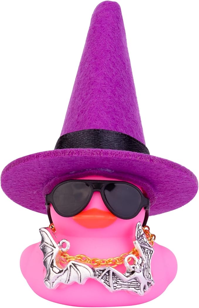Halloween Car Rubber Duck, Duck Car Dashboard Decorations with Mini Witch Hat Sunglasses Necklace Halloween Accessories for Halloween Themed Gifts(W16)