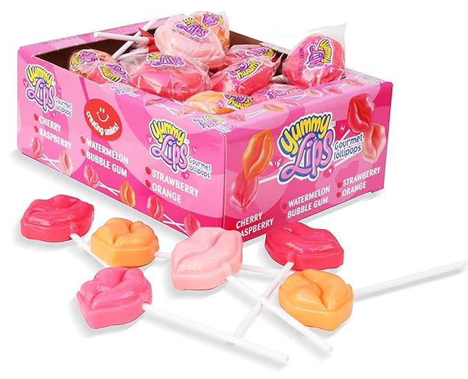 Valentine Yummy Lix Gourmet Yummy Lips Lollipops, (Pack of 24)