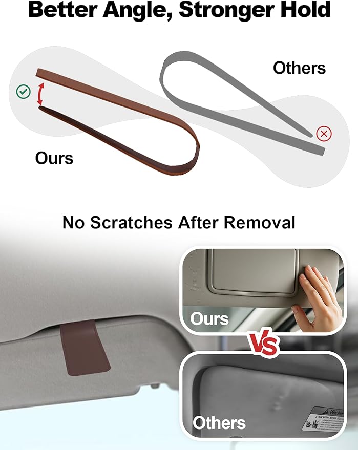 Patented Leather Car Air Freshener Visor Clip, Compatible with Drift Wood or Stone Car Freshener, Magnetic Design, Gentle on Sun Visors, Ideal for Modern & Electric Vehicles, Brown (Clip Only)