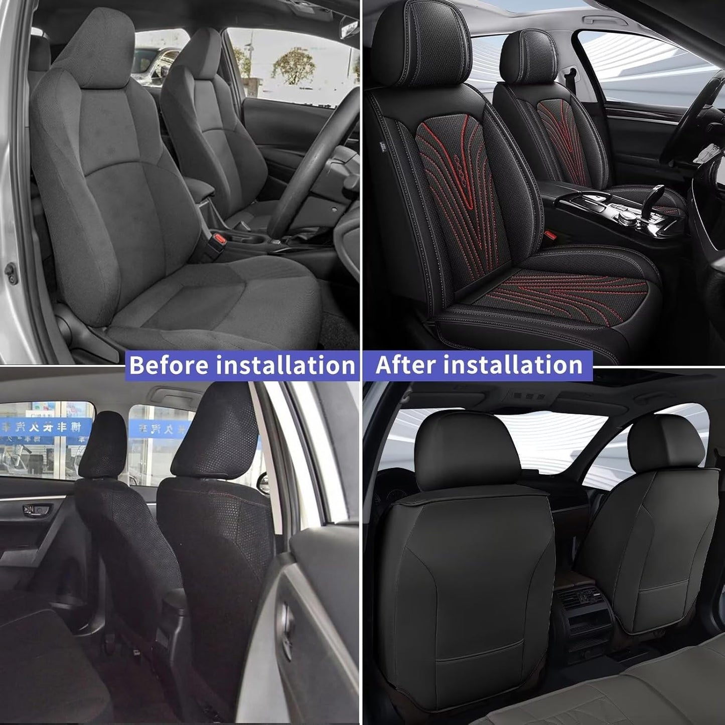 Seat Covers for Car Fit for Toyota Camry 2025 2024 2023-2012: Front Seat Covers Faux Leather Waterproof Breathable Car Seat Cushions Cover (2 Seats,Black & Red Line)