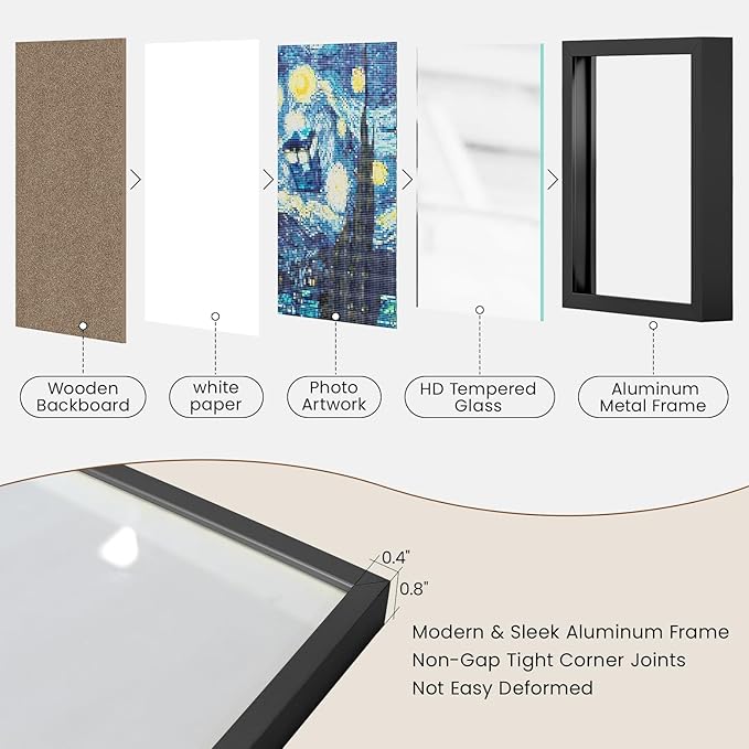 Heimlove 12x14 Metal Picture Frame,Black Aluminum Photo Frames-Real Tempered Glass,Wall Gallery Poster Puzzles Artwork frame Mounting Horizontally or Vertically Decor for Wall-3 Pack