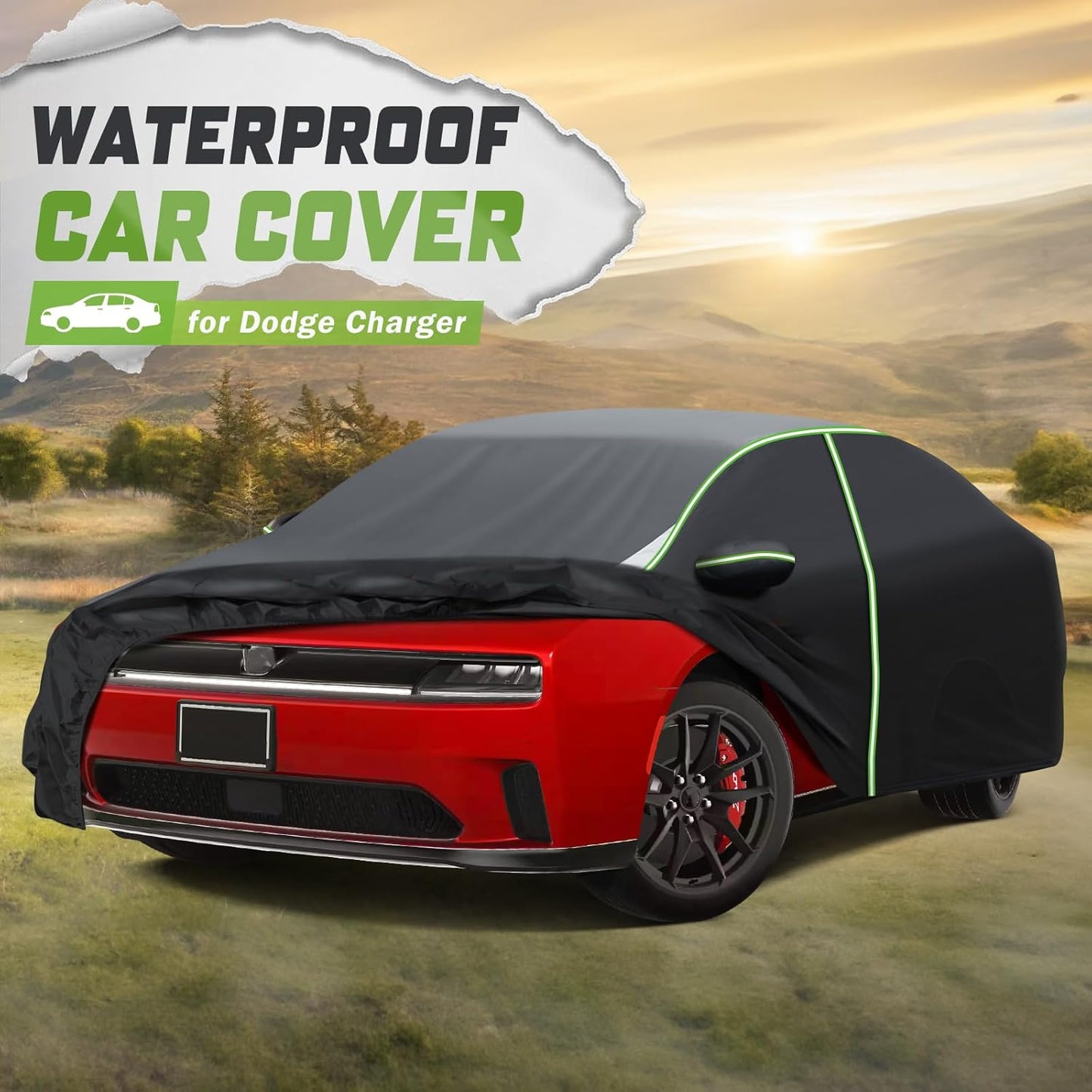 Mixsuper Liner Car Cover for Dodge Charger 2006-2026, 7 Layers Waterproof Car Cover Accessories for Charger with Zipper Door, Windproof Straps, Reflective Strips, Anti-UV, All Weather