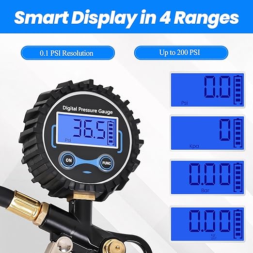 Digital Bike Tire Pressure Gauge, Presta Valve Adaptor, Schrader to Presta Valve Adapter for Air Compressor, Schrader Valve Adapter (CAR&SUV&Bike)