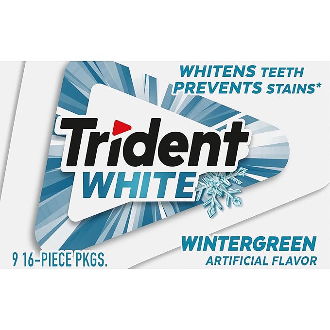 Trident White Wintergreen Sugar-Free Chewing Gum, 9 Packs of 16 Pieces (144 Total Pieces)
