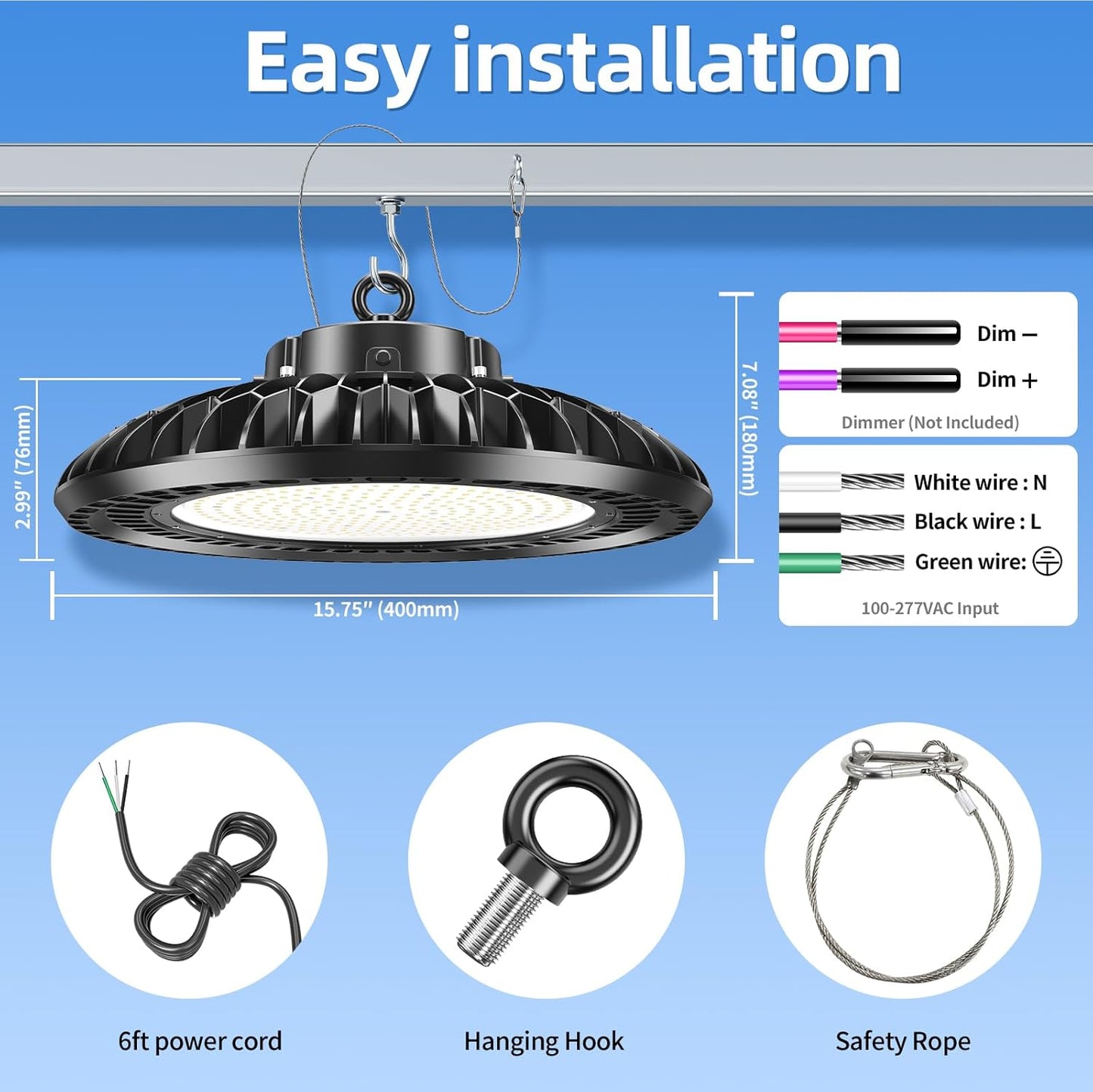 400W LED High Bay Light 56000LM 5000K 120VAC UFO Light IP65 Waterproof Dimmable Commercial Bay Lighting for Workshop|Garage|Factory -ETL&DLC Listed