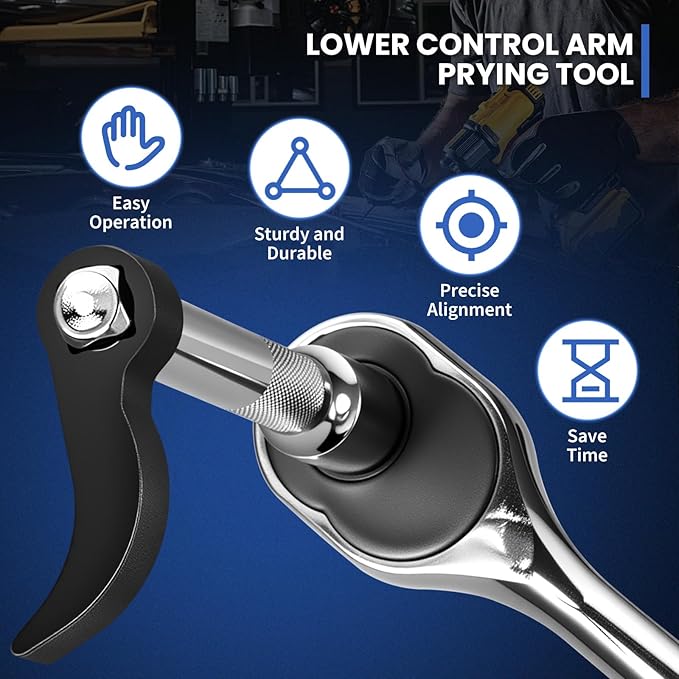 Lower Control Arm Prying Tool Kit,1/2" Drive Suspension Removal Tool,Specialty Bushing Tool with 2 Pry Bar Wrench Adapter Head & Extension Poles,4PCS