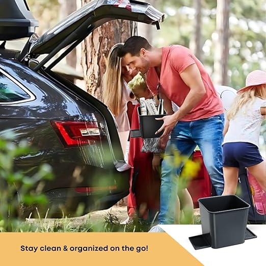 Car Trash Can 2L with Stability Wings & Velcro for Extra Stability ??Magic Strip & Clip for Fabric & Rubber Mats ??Durable Plastic, Easy Pull Trash Bags Included ??Grey