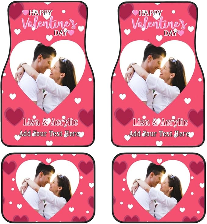 Personalized Custom Valentine Day Car Floor Mats 4 Piece 95% Universal Front Rear Car Floor Mats Fit Car SUV Van Truck All Weather Protection Valentine Day Car Gifts (Add Photo)