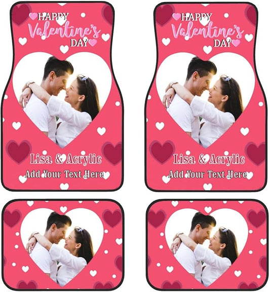 Personalized Custom Valentine Day Car Floor Mats 4 Piece 95% Universal Front Rear Car Floor Mats Fit Car SUV Van Truck All Weather Protection Valentine Day Car Gifts (Add Photo)