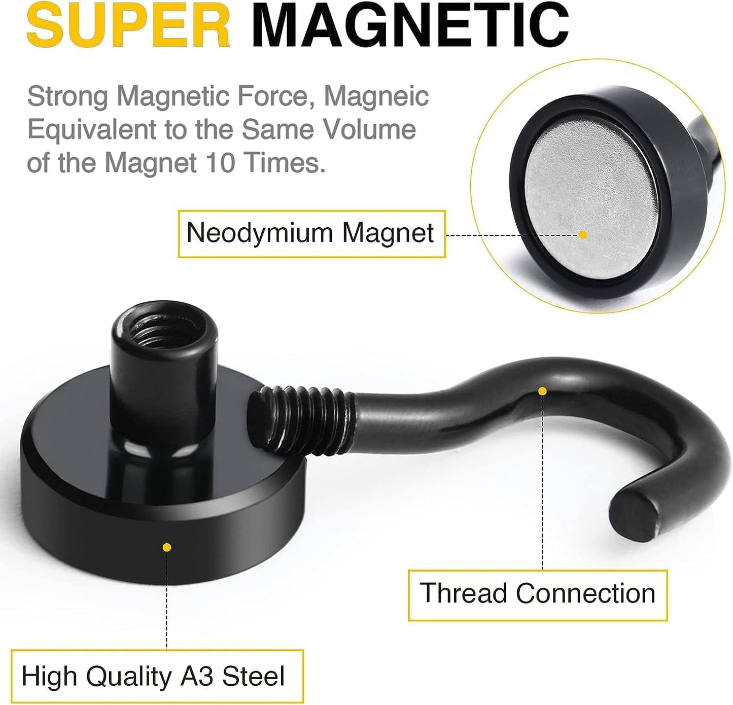 DIYMAG Magnetic Hooks, 30Lbs Strong Heavy Duty Cruise Magnet S-Hooks for Classroom, Fridge, Hanging, Cabins, Grill, Kitchen, Garage, Workplace and Office Etc, (75 Pack-Black)