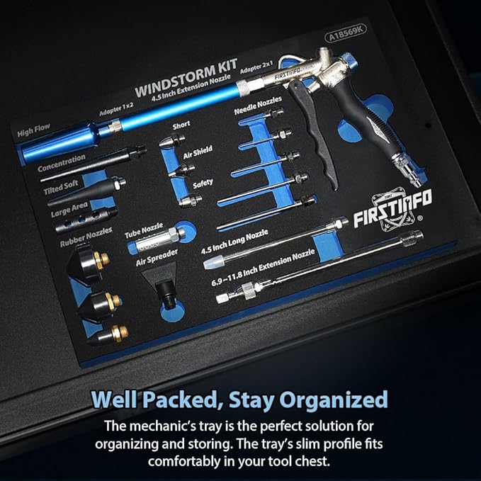 FIRSTINFO TOOLS FIT YOUR NEEDS A18569KUS Adjustable Air Flow | Two-Way Taiwan Air Blow Gun Windstorm Master Kit