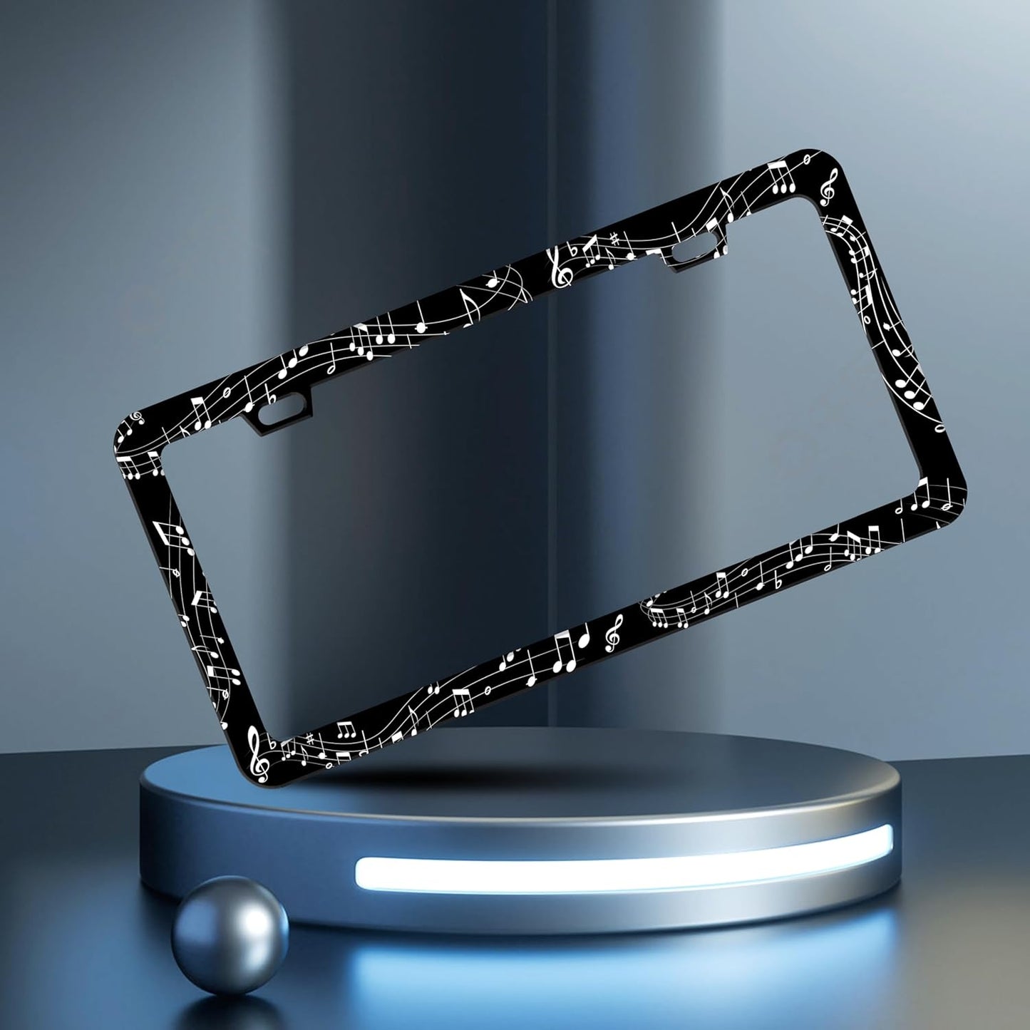 Music Notes License Plate Frame Sheet Music License Plate Frames Personalise Stainless Steel Funny Design Compatible with Standard License Plate Holder for USA Canada 6 X 12 Inch 2 Holes with Screws