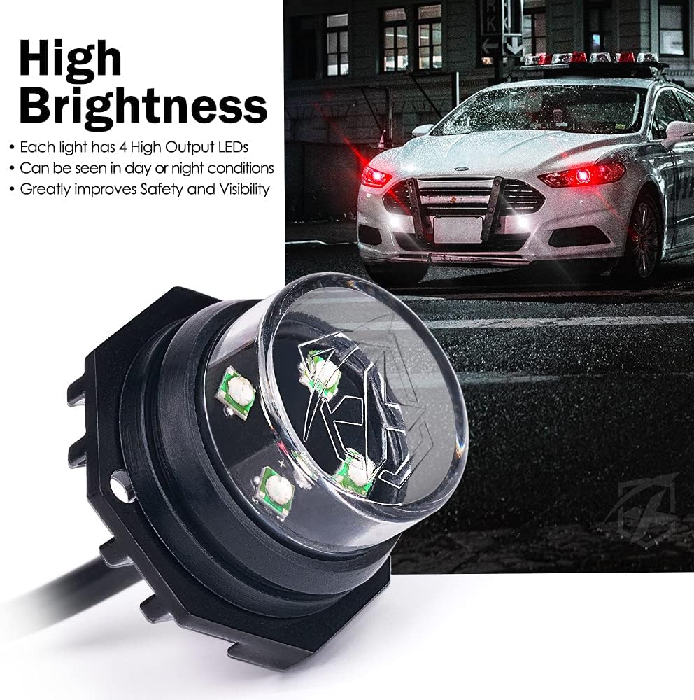 Xprite White Red LED Hideaway Strobe Lights Kit, 20 Flashing Patterns w/Control Panel Headlights Taillights Fog Light Interior Mounting, for Emergency Vehicles Firefighter Cars Trucks SUV 6PCS