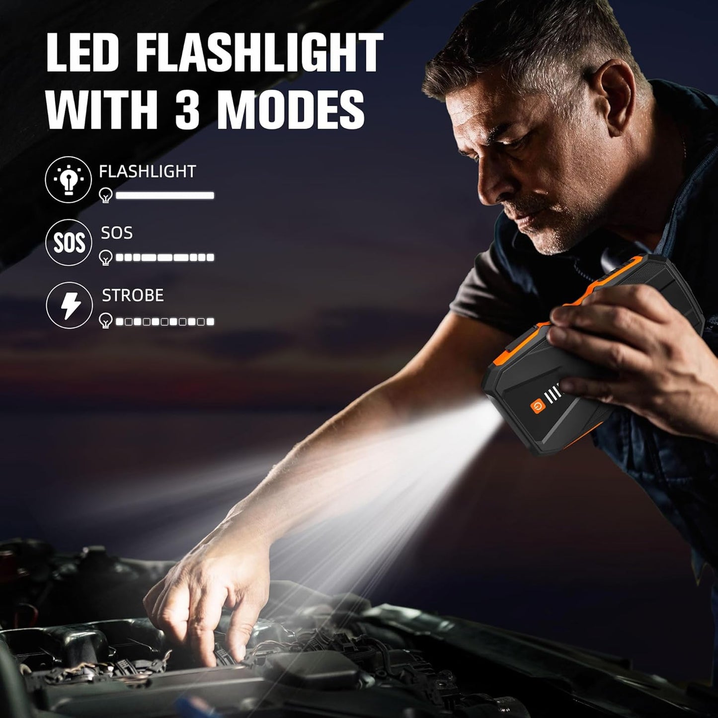 ASPERX 3000A Jump Starter for Car Battery, 12V Portable Jump Box with LED Light & Smart Jumper Cables, BMS for Up to 10.0L Gas or 8.0L Diesel Engines