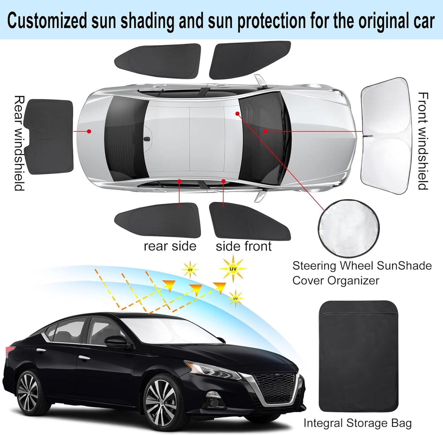 TINGLU 6PCS Window Shades for Nissan Altima 2019-2024 2025 Accessories Car Side Full Windows Cover Camping Rear Triangular Windshield Sun Shade Sun UV Rays Privacy Protection