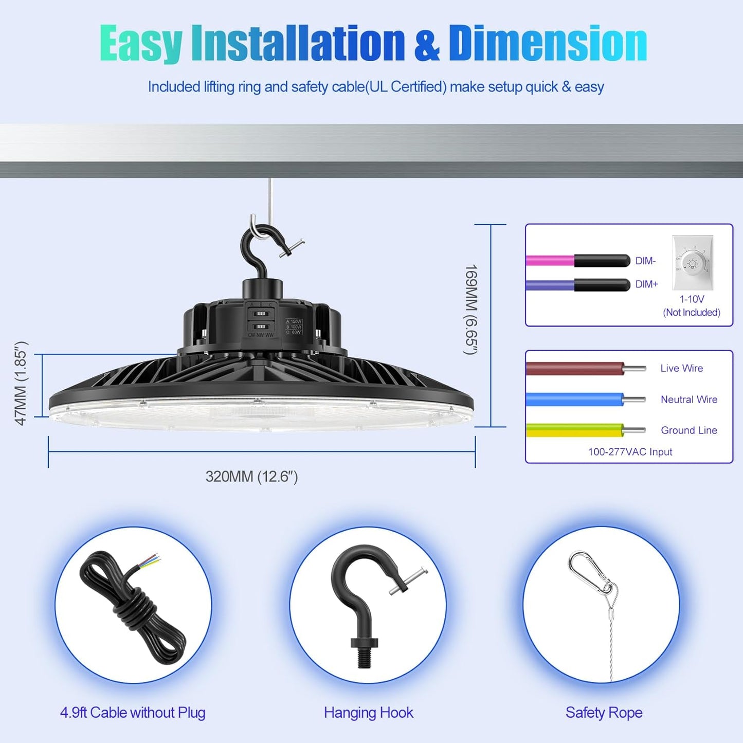 BBESTLED 9Pack UFO LED Low Bay Light 4000K 80W 100W 150W 21,000Lumen 3000K Highbay UFO Lights for Workshop Garage Office LED Industrial High Bay Light 5000K