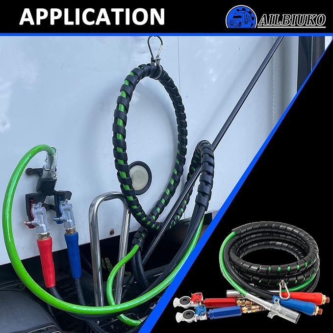 Semi Air Lines Kit, 15FT 3-in-1 Airline Hose for Truck ABS 7 Way Electrical Cable with Glad Hands Hex Gladhand Handles Grips for Tractor Trailer