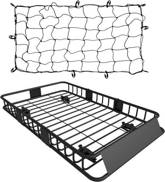 FORWODE 250LB Capacity Heavy Duty 64" x 39" x 6" Roof Rack Cargo Carrier Basket – Includes Cargo Net, for SUV/Truck/Van, Perfect for Travel & Camping