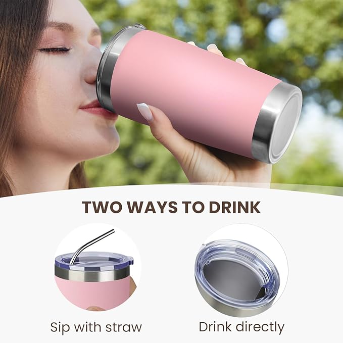 MEWAY 20oz Tumbler 8 Pack Double Wall Vacuum Insulated Travel Mug Bulk, Stainless Steel Tumblers with Lid and Straw, Durable Powder Coated Coffee Cups for Cold & Hot Drinks (Pink, 8)