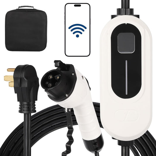 Level 2 EV Charger, 40A 240V Voltage, NEMA 14-50 Plug, 25ft Cable, Adjustable Current/Delay Timer, SAE J1772 Listed Portable Electric Car Charger for Indoor/Outdoor Use, WiFi Enabled