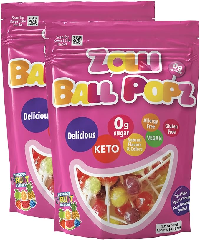 Zollipops Ball Popz Lollipops - Clean Teeth, Natural Fruit Flavor - 10.4 Ounce for a Delicious and Dental-Friendly Snacking Experience