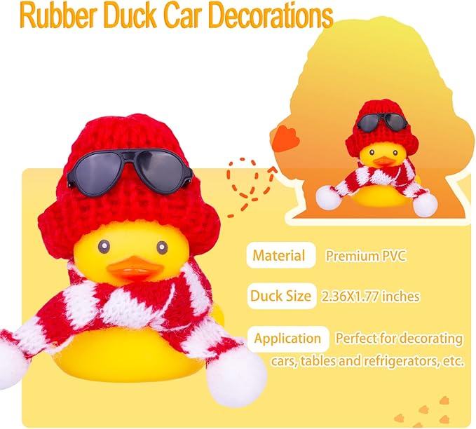 Rubber Duck Car Ornaments 2Pack Winter Duck Car Dashboard Decorations for Christmas Decor and Home Decorations with Mini Hat Scarf and Sunglasses(A)