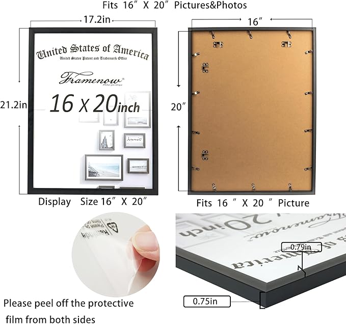16x20 Picture Frame 1 Package Hatter-Resistant Glass Display Photo Frame, to Wall Home Decor Gold