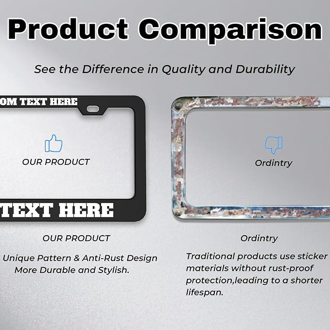 Custom License Plate Frame Personalized - Premium Metal Car Tag with Your Text, 12x6 Inch Customized Auto Plates, Rust-Proof License Plate Frames for Cars/Trucks/SUVs (Placas para Carro)